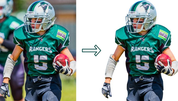Before and after cutout of football player for composite photo